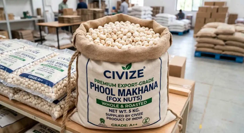 Premium export-grade Phool Makhana fox nuts supplied by Civize
