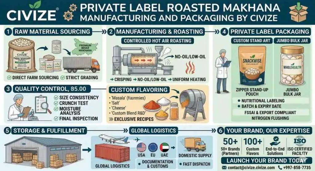 Private label roasted makhana manufacturing and packaging by Civize