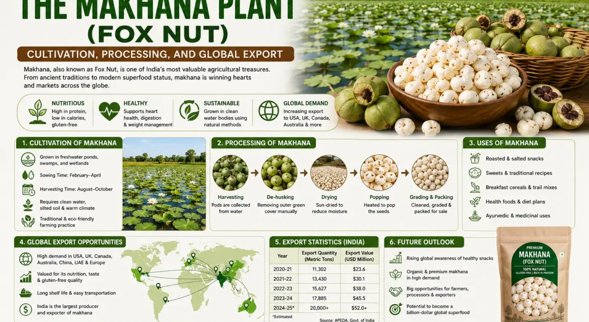 Guide to the Makhana Plant (Fox Nut) Cultivation, Processing, and Global Export