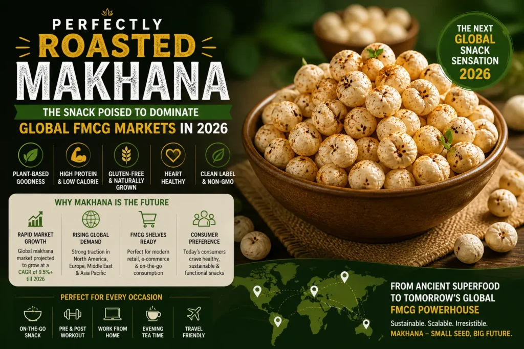 Perfectly roasted makhana—the snack poised to dominate global FMCG markets in 2026.